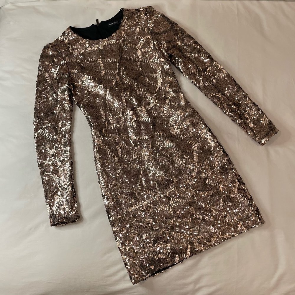 Sequin Embellished Long Sleeve Karen Millen Cocktail Dress